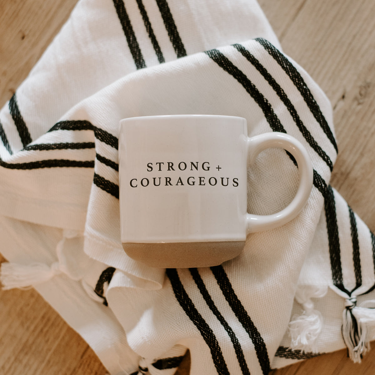 Strong + Courageous - Cream Stoneware Coffee Mug - 14 oz