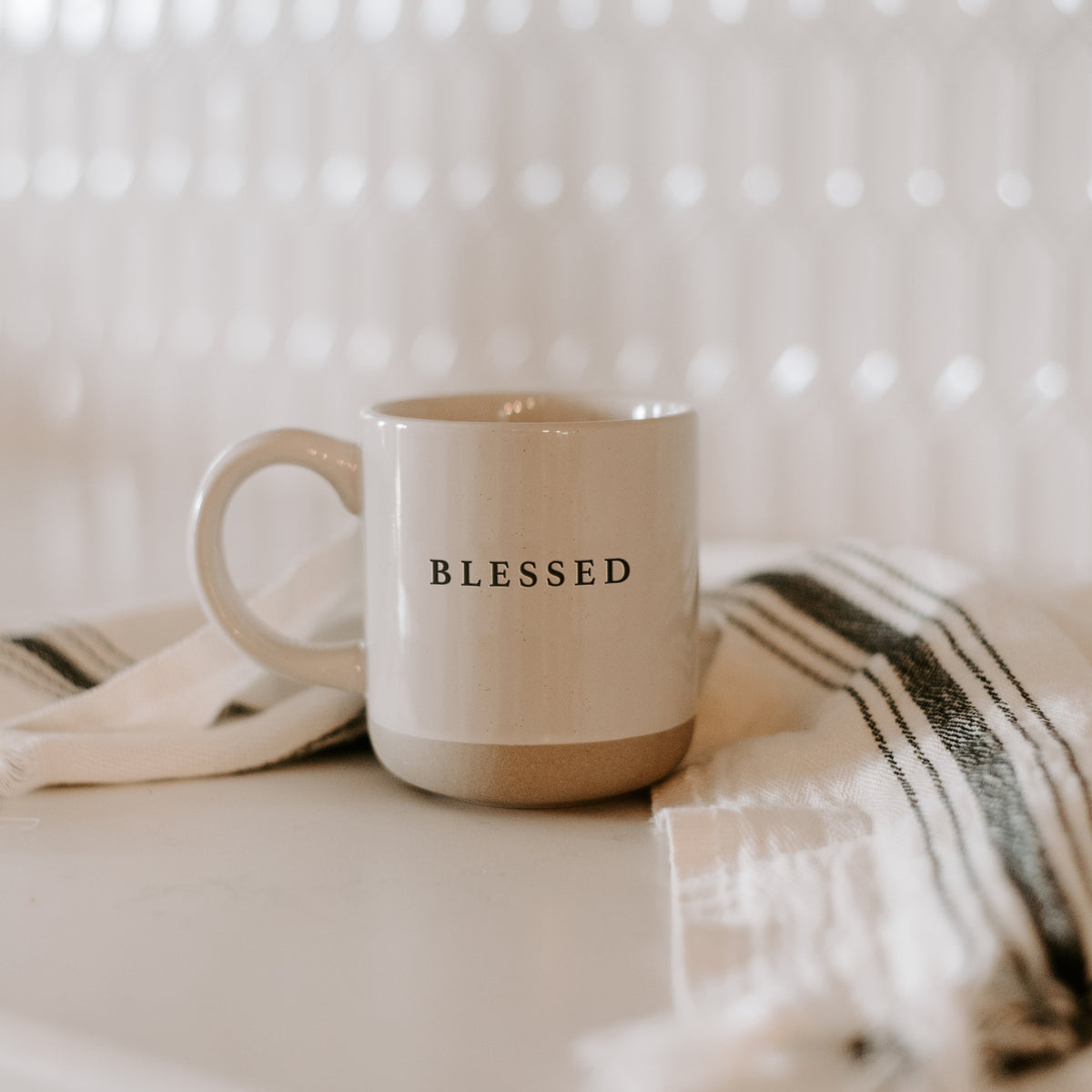 Blessed - Cream Stoneware Coffee Mug - 14 oz
