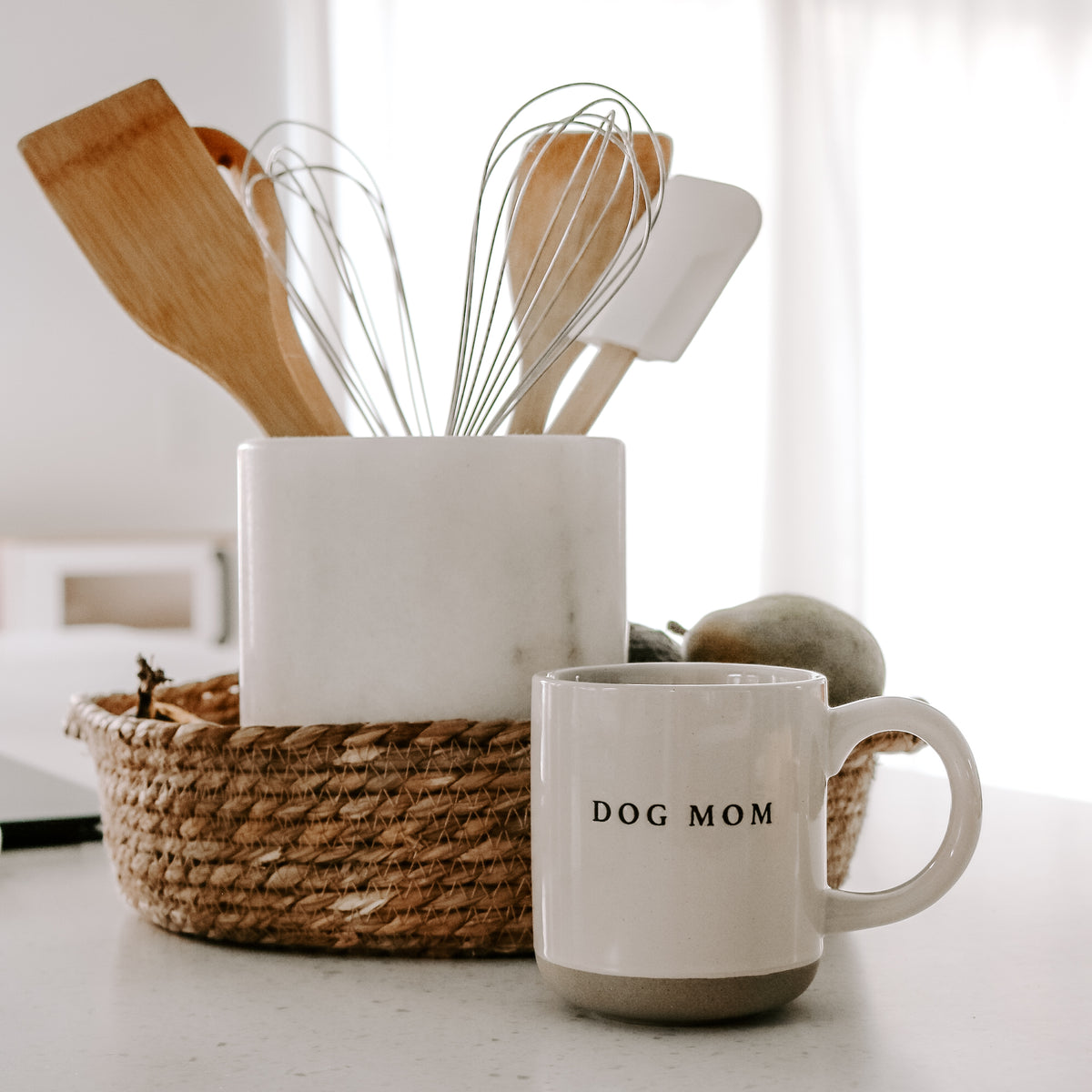 Dog Mom - Cream Stoneware Coffee Mug - 14 oz