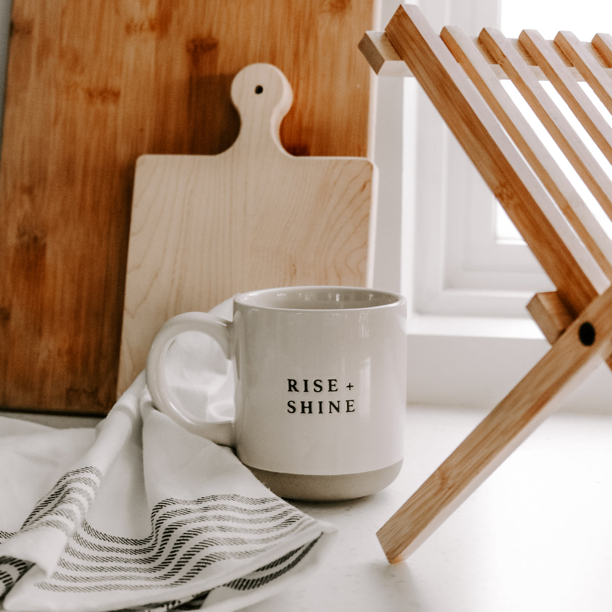 Rise + Shine - Cream Stoneware Coffee Mug - 14 oz