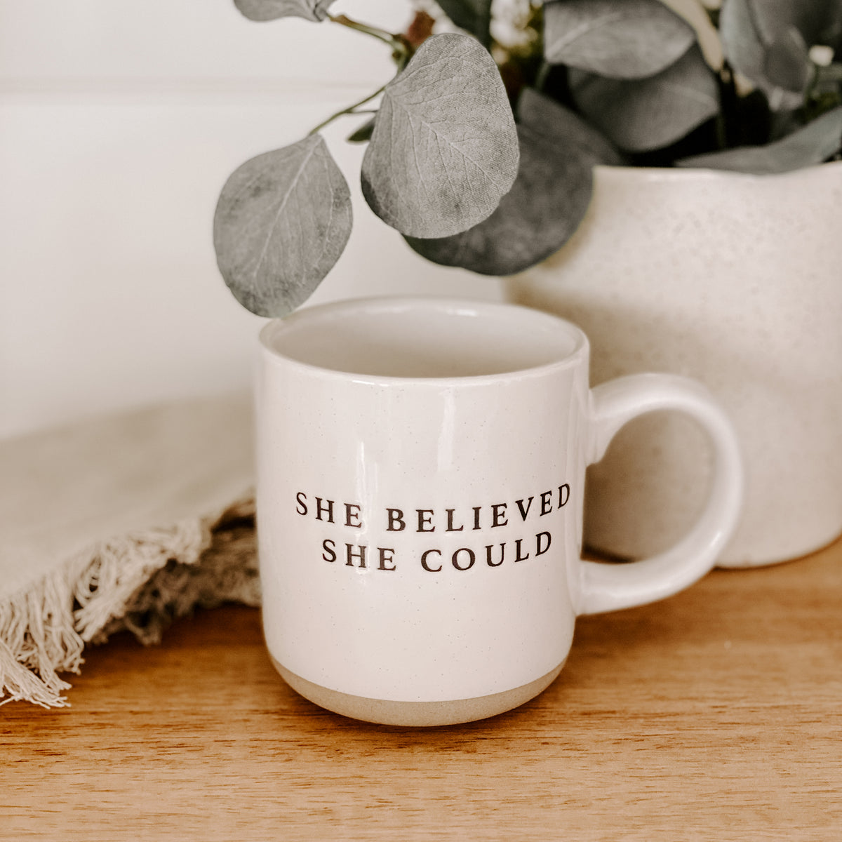 She Believed She Could - Cream Stoneware Coffee Mug - 14 oz