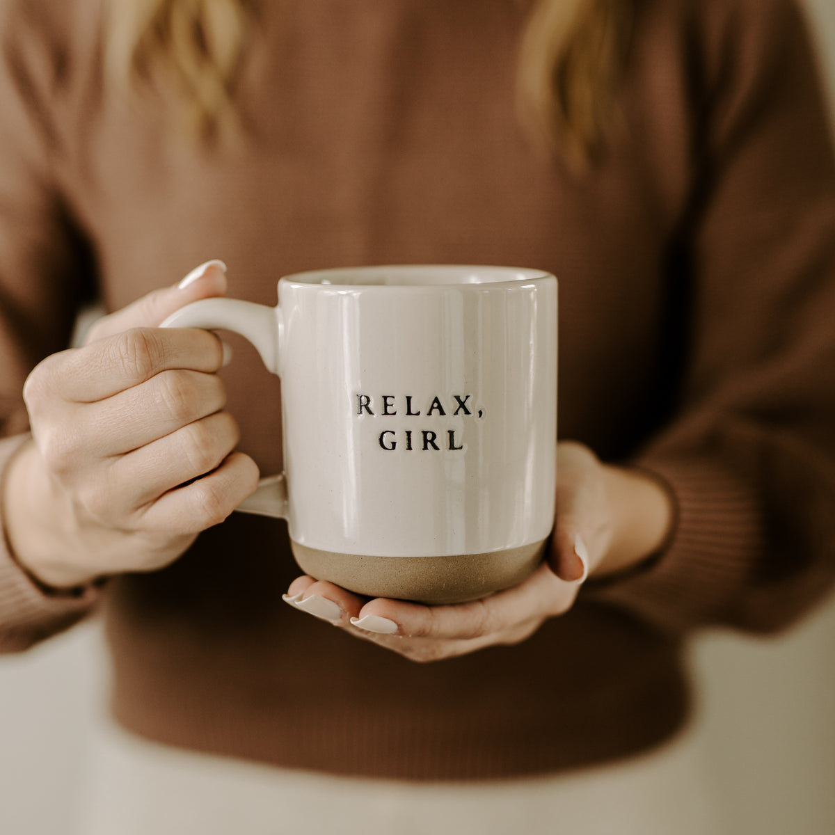 Relax Girl - Cream Stoneware Coffee Mug - 14 oz