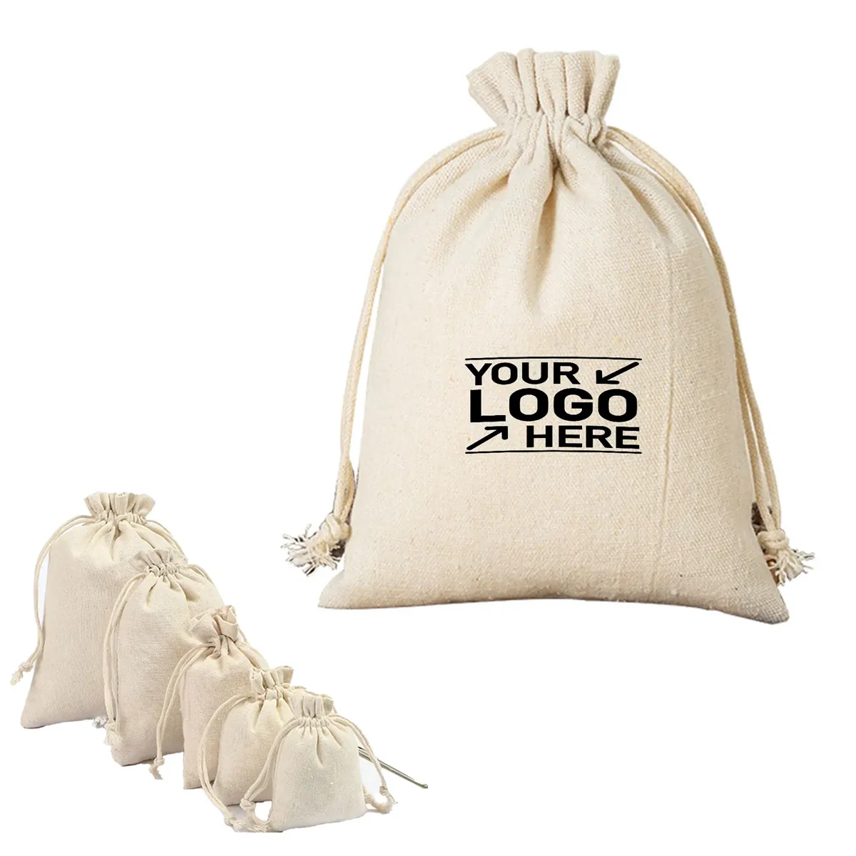 Custom Cotton Drawstring Bags with Logo – 3 Sizes | Pack of 20 | Branded Candle Packaging Bags