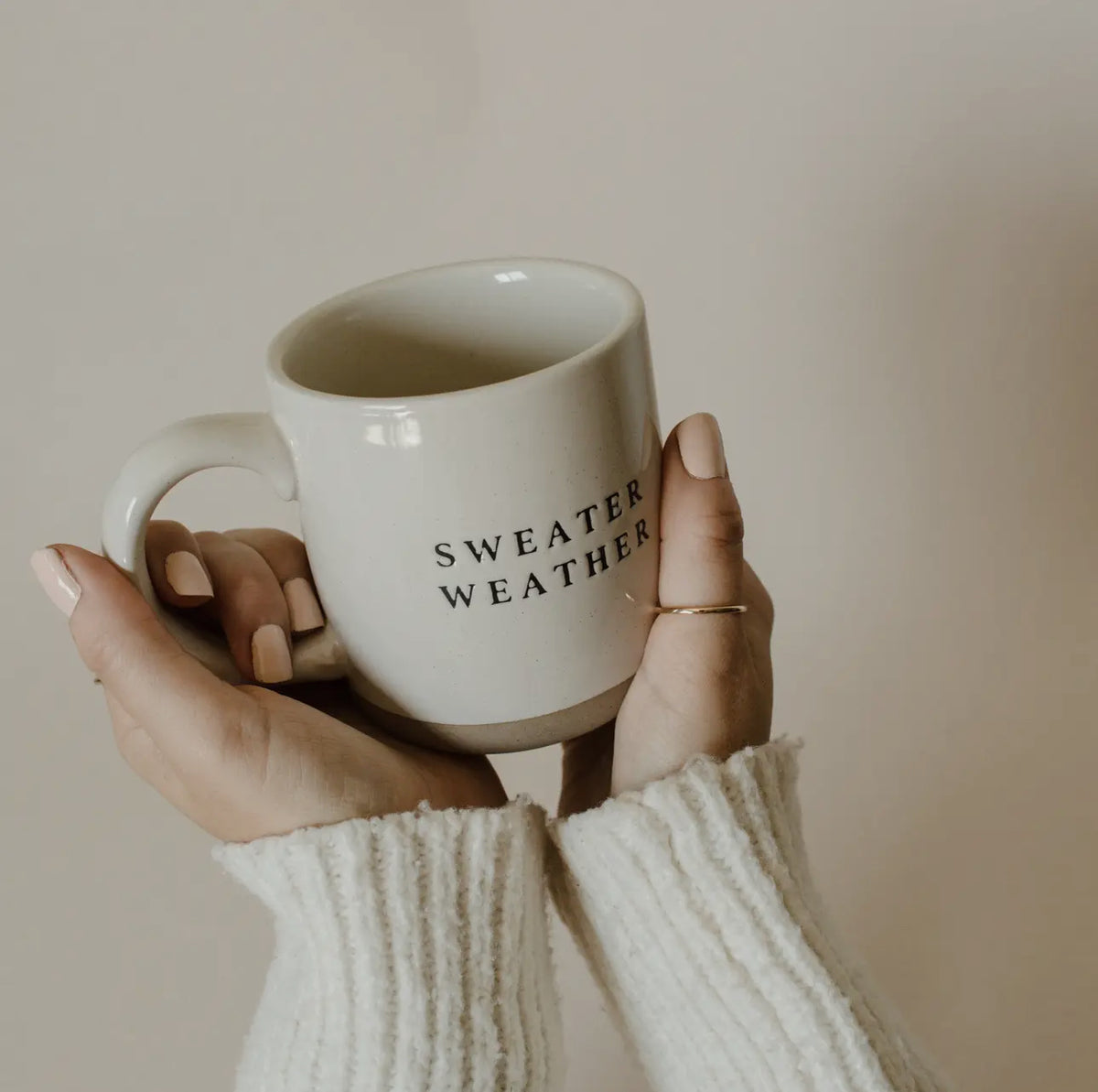 Sweater Weather- Cream Stoneware Coffee Mug - 14 oz