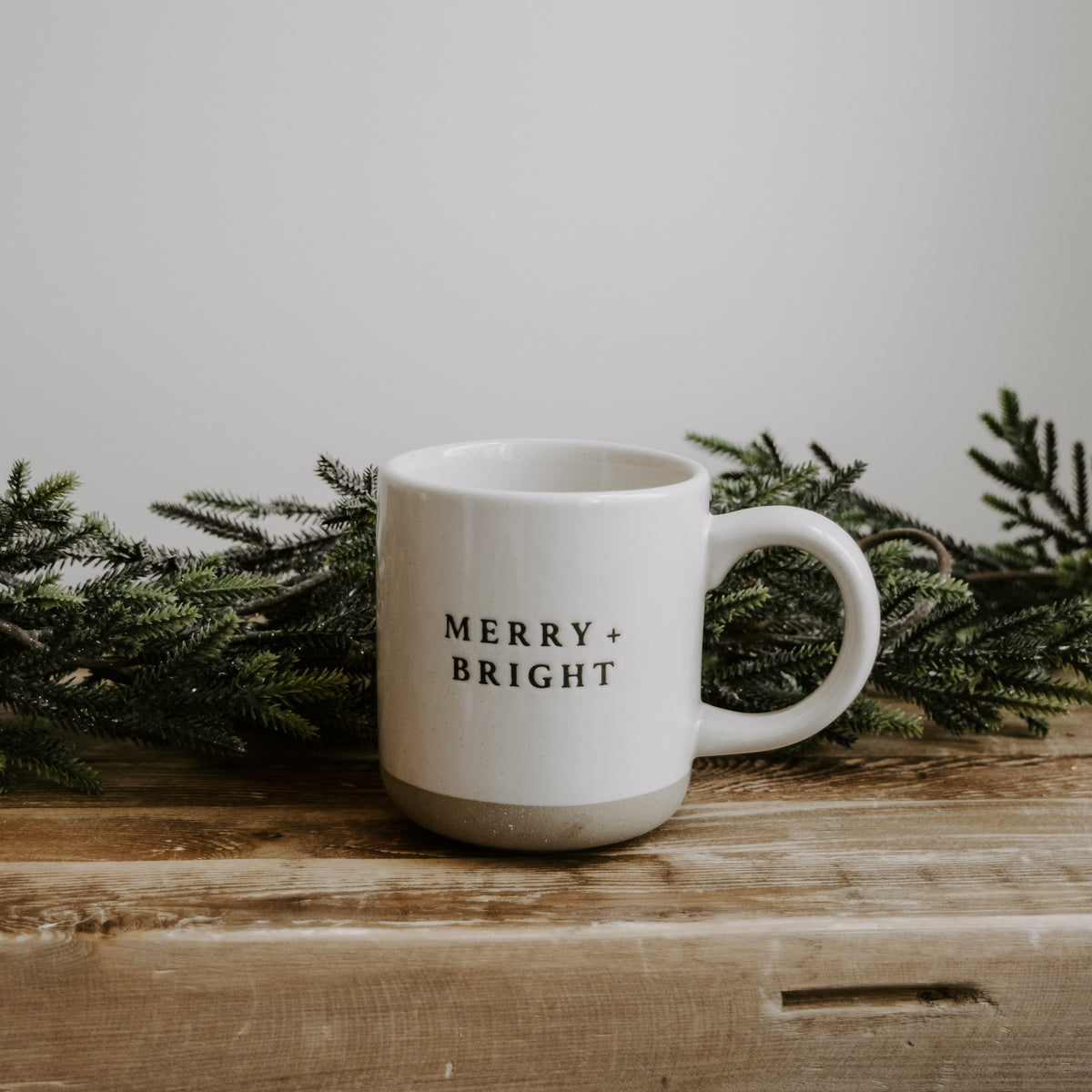 Merry & Bright - Cream Stoneware Coffee Mug - 14 oz