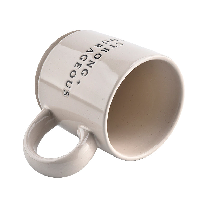 Strong + Courageous - Cream Stoneware Coffee Mug - 14 oz